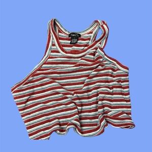 Rue21 burnt orange and blue stripped halter cropped tank top.